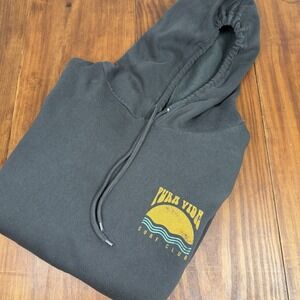 PURA VIDA Surf Club Hoodie Large Charcoal Gray Soft Pullover Sweatshirt EUC